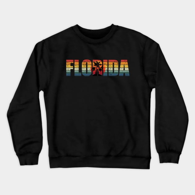 Retro Florida with Palm Trees and Sunset Crewneck Sweatshirt by hobrath